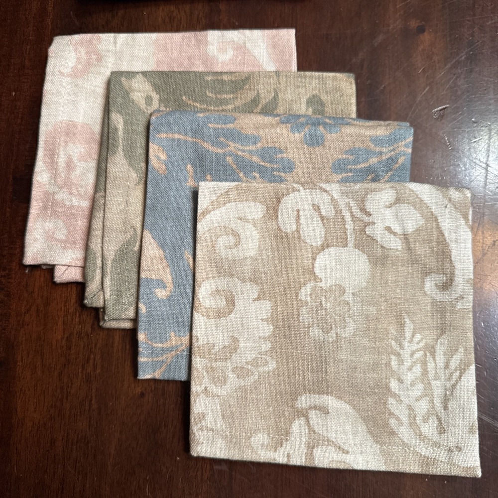 Pottery Barn Cloth Cocktail Napkins 2 Sets of 4 Colors Ikat Print Stella Damask